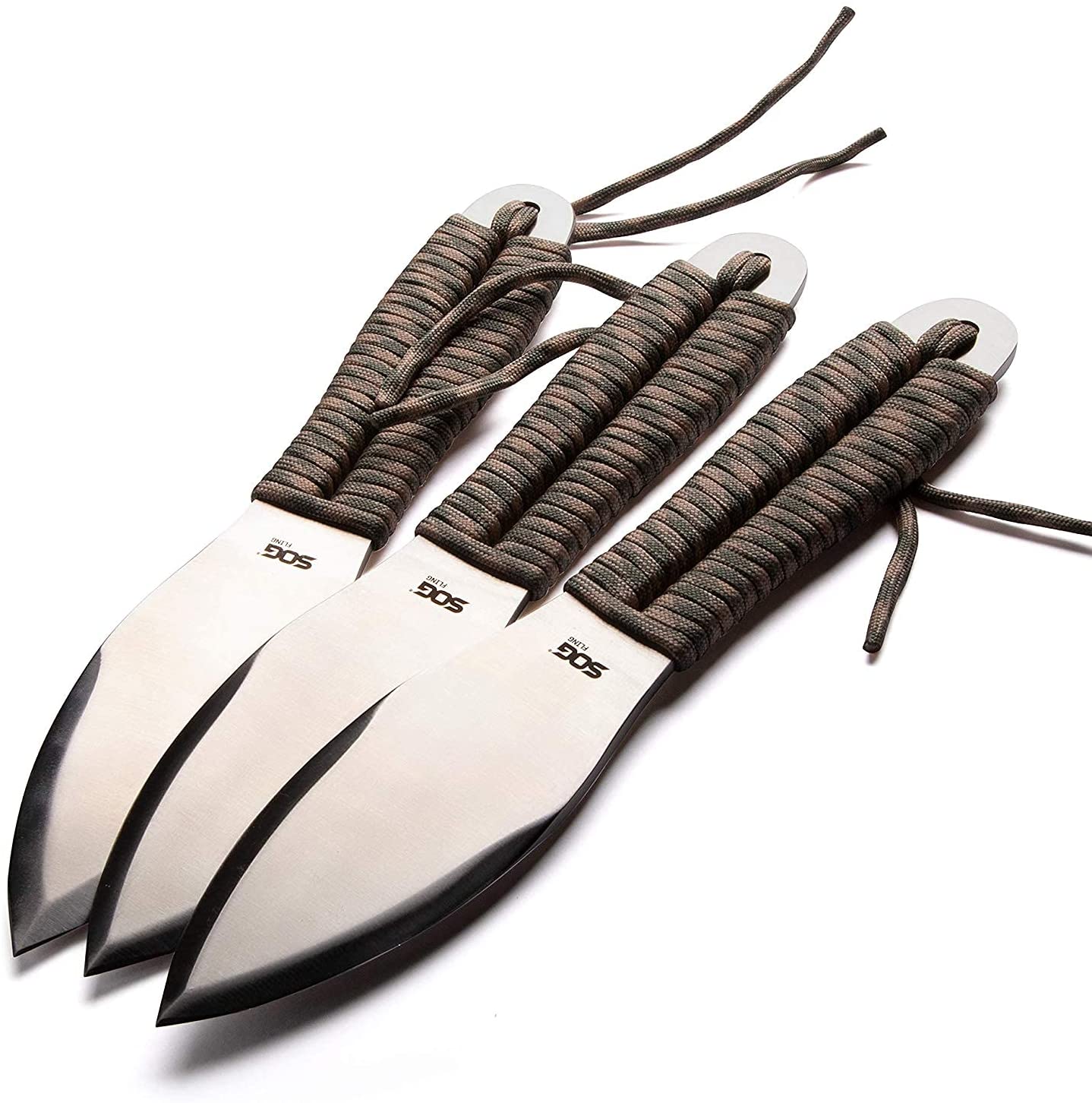 SOG - 3 Pack Fling Balanced Throwing Knife Set with 2.8 Inch Steel Blades and 7 Feet Paracord Wrapped Handles